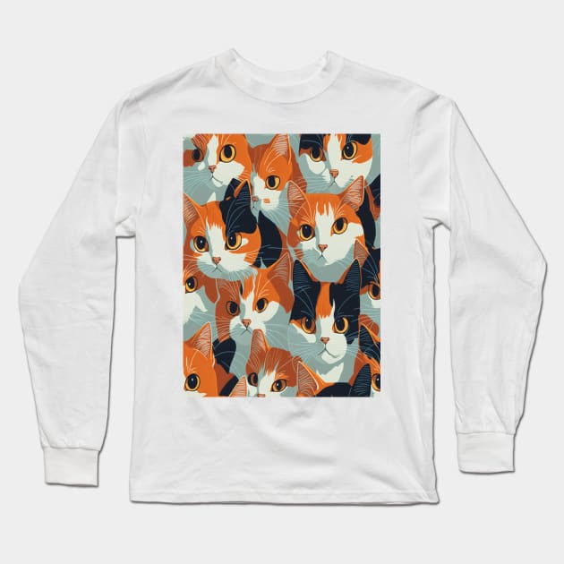 Colorful Cat Pattern Long Sleeve T-Shirt by Banyu_Urip